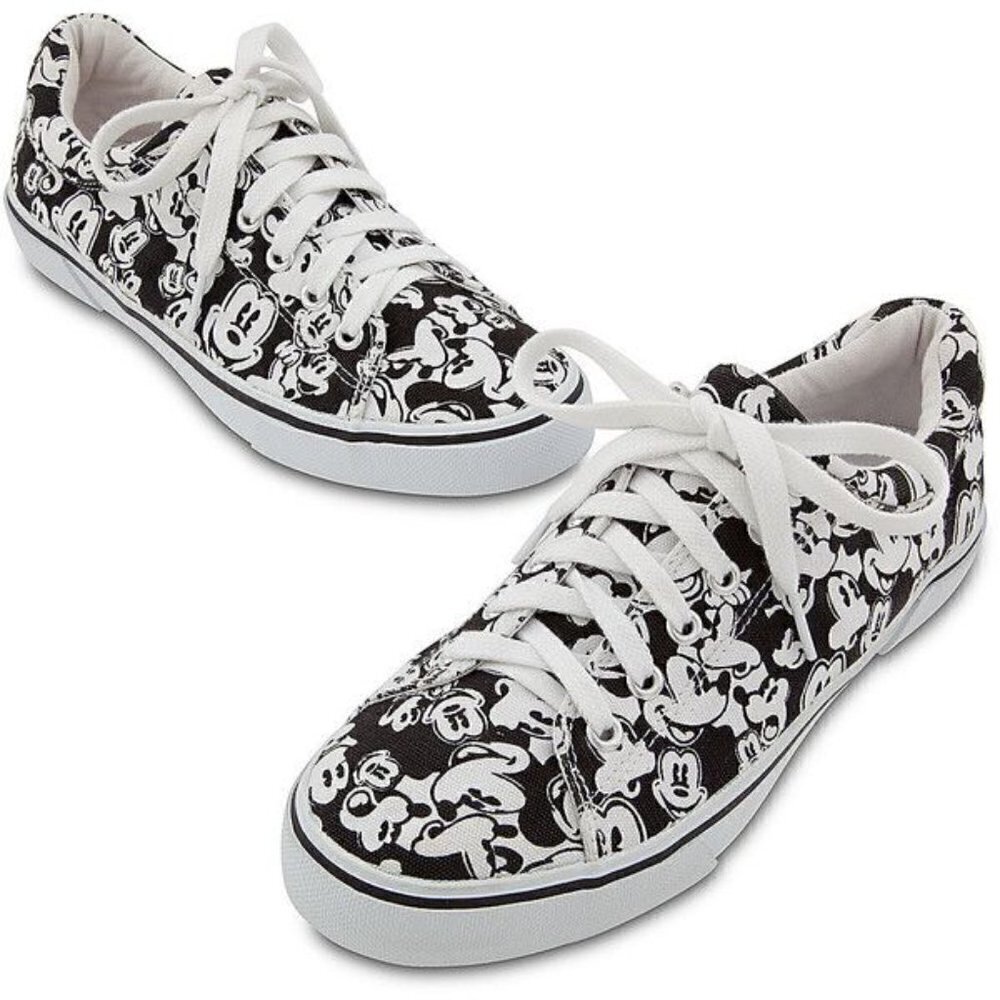Disney Mickey Mouse Sneakers Black  & White Canvas Size 7 Womens Low Top Lace-Up